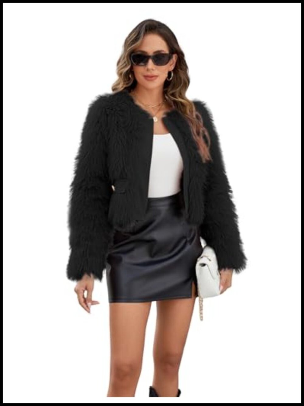 Womens Faux Fur Cropped Coat Fuzzy Winter Jacket Open Front Cardigan